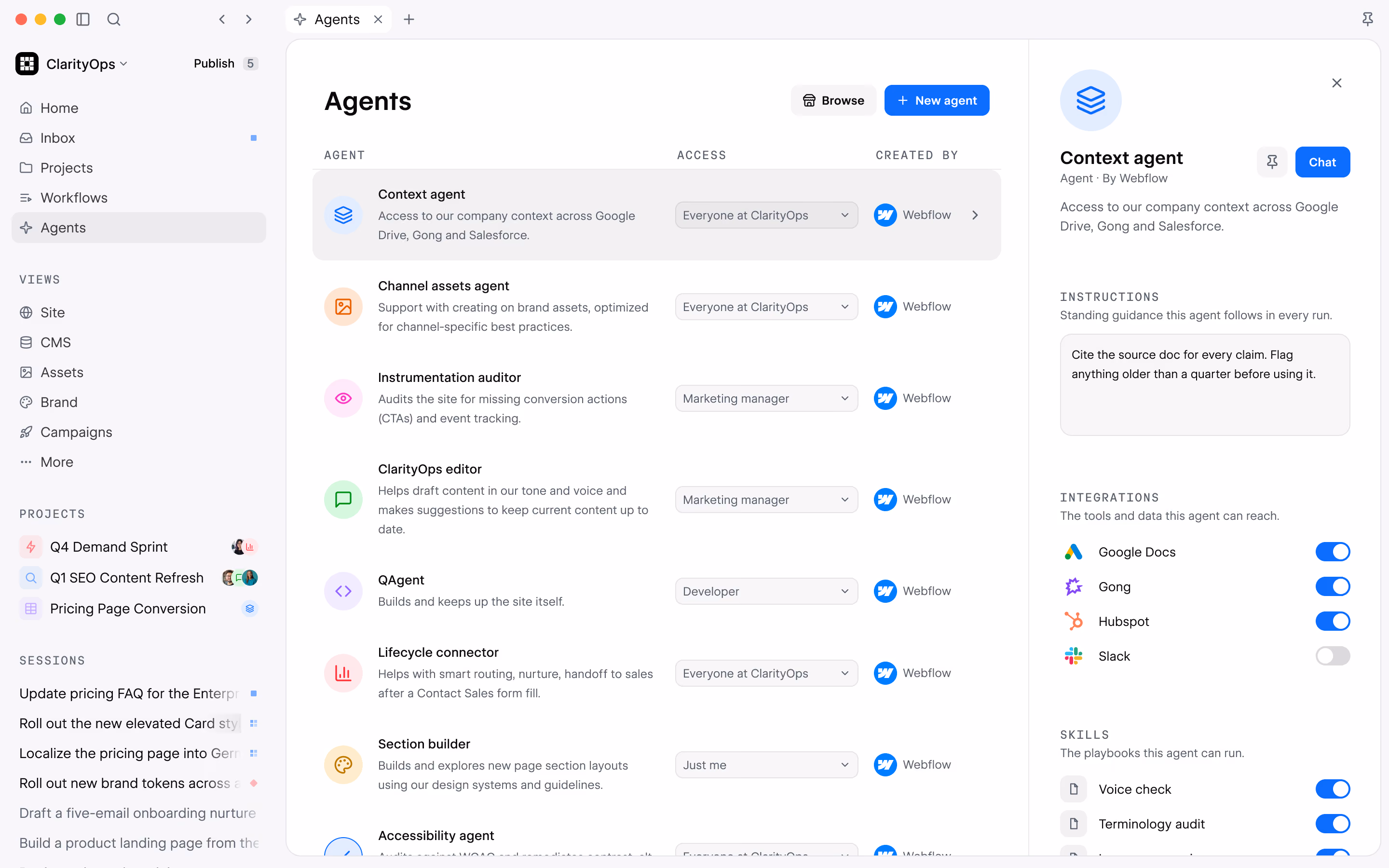 Official Source Agents View showing agents in the shared workspace.