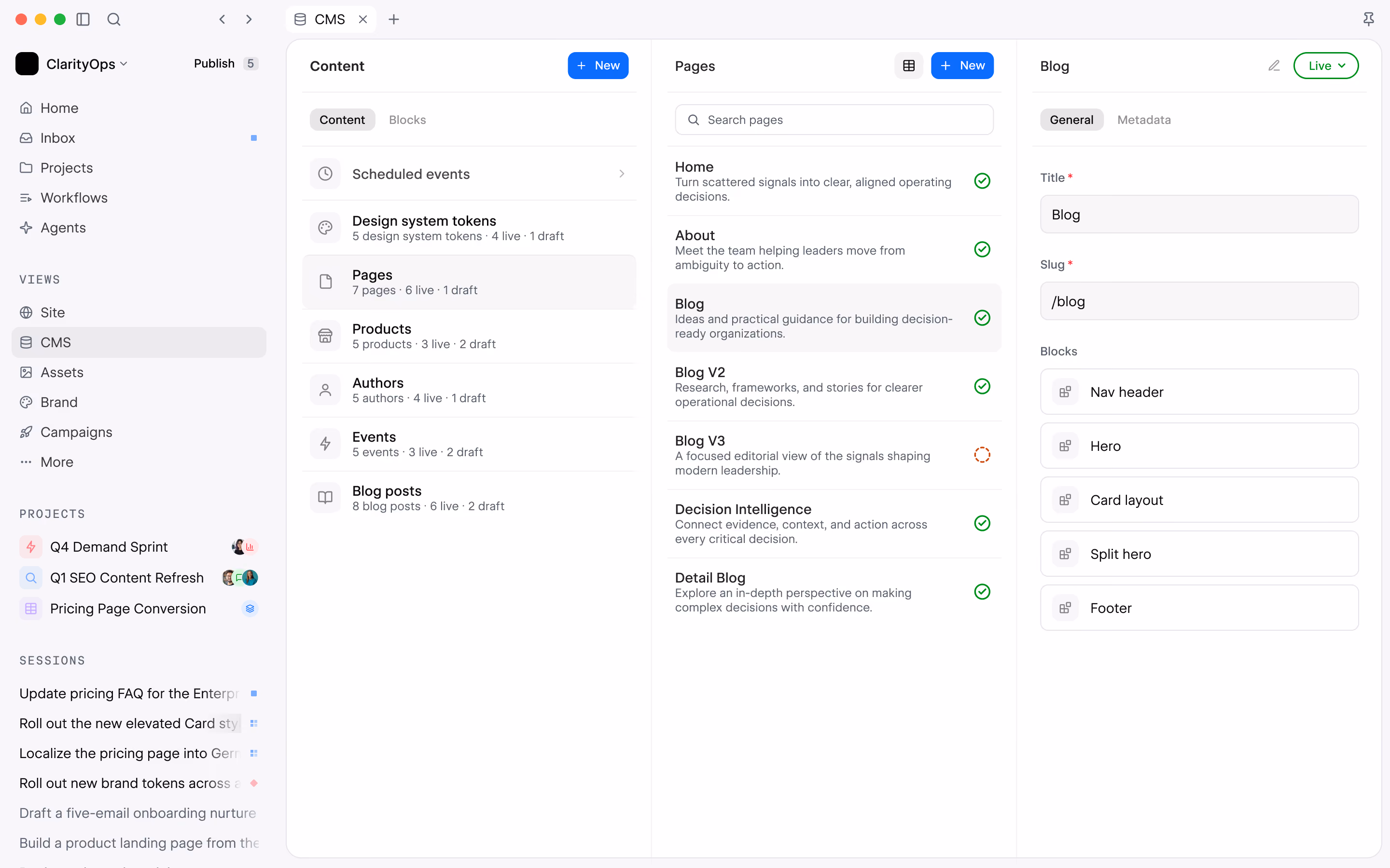 Official Source CMS View showing content managed in the shared platform.